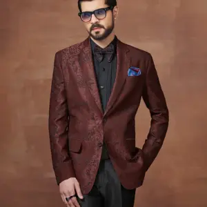 Timeless Maroon Textured Tuxedo Jacket - Sophisticated Style in Sizes S to XL | Jaipurio